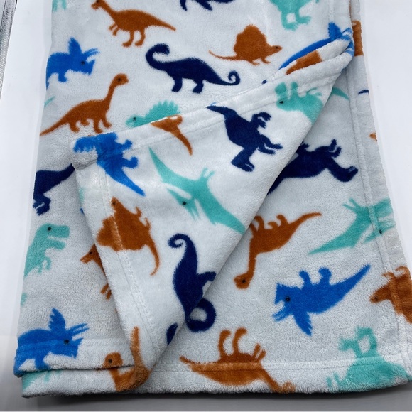 Laughing Llama Dinosaur Baby Blanket Gray Dino Print Plush Fleece Lovey 30x40 - Picture 3 of 3